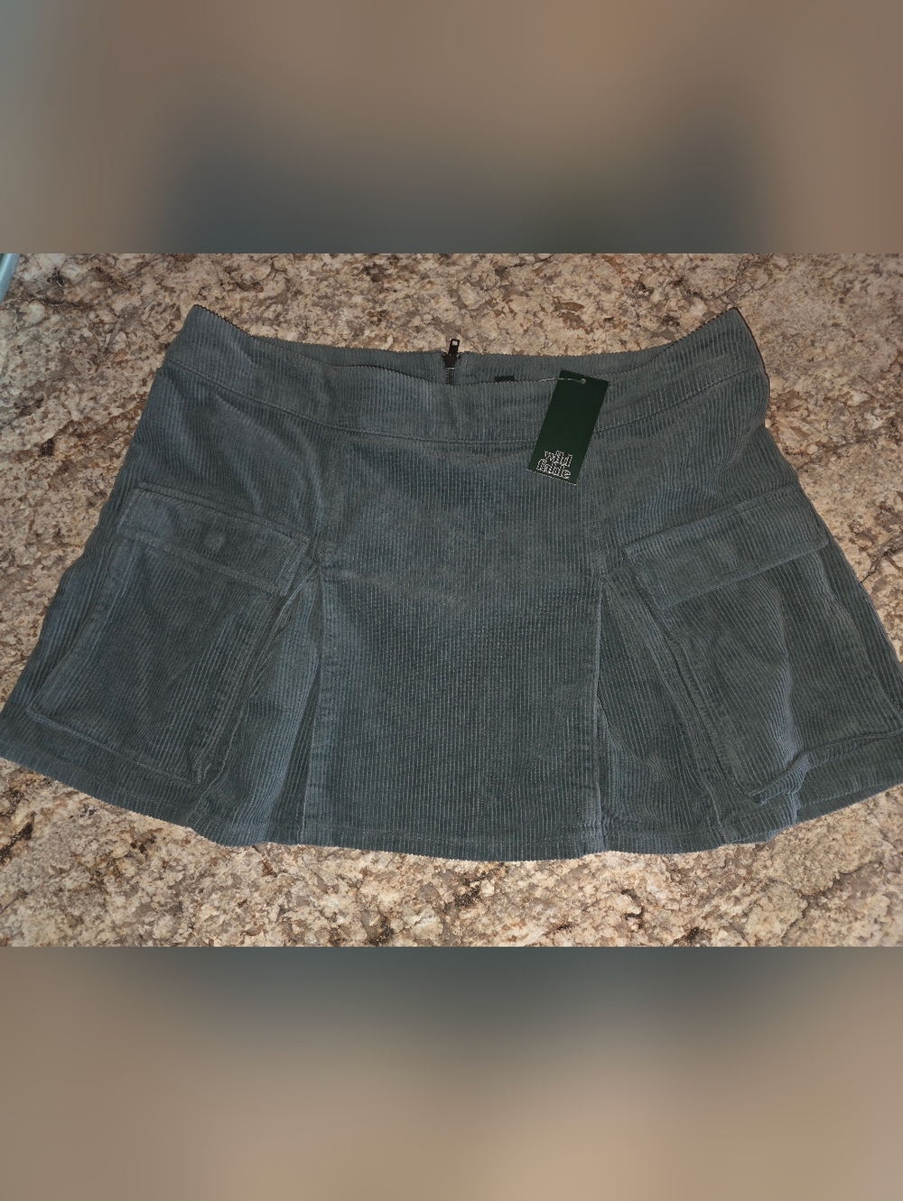 Wild Fabel Corduroy Mini Skirt with Front Pockets - Slate Green NWT L